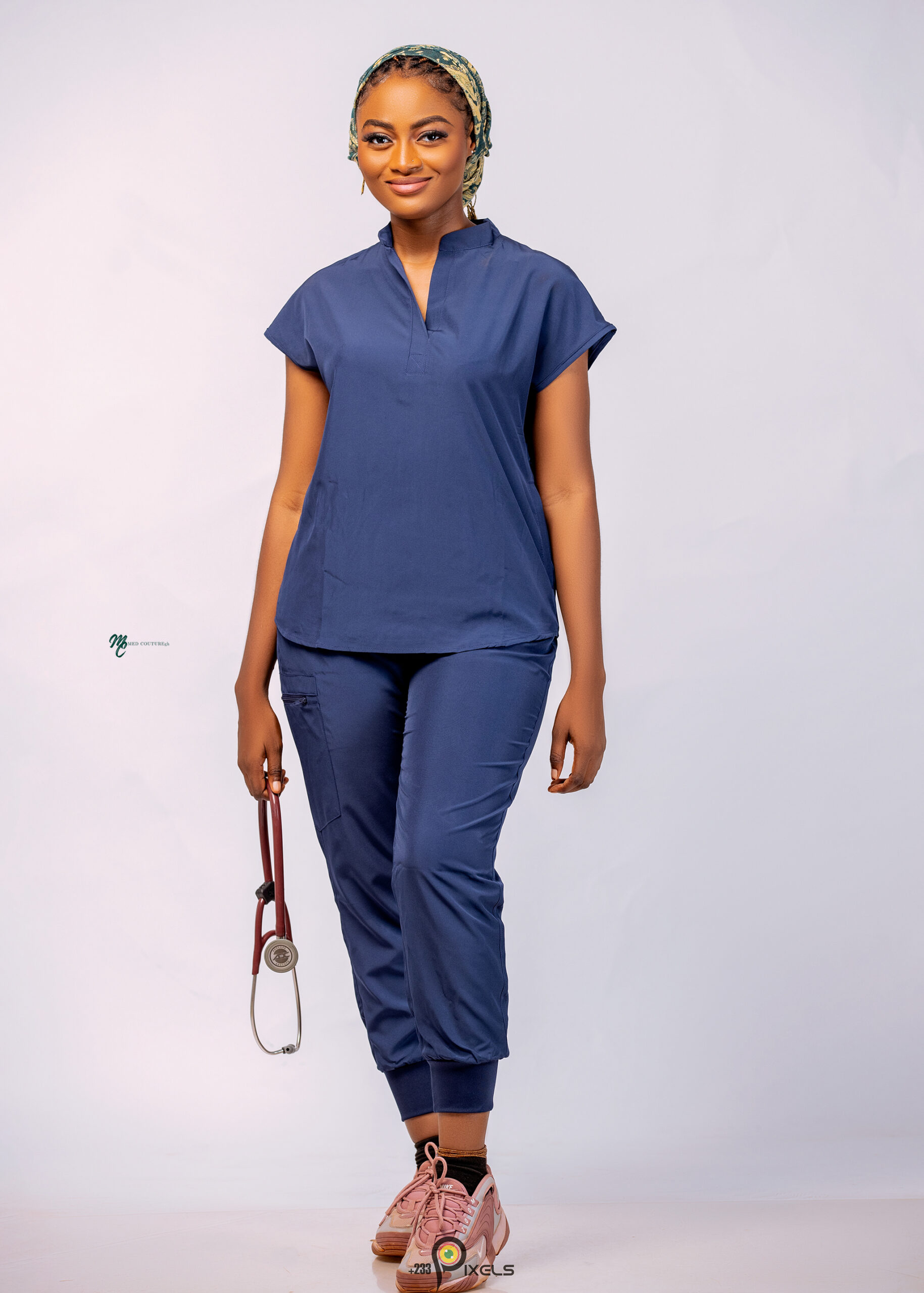 MANDARIN COLLAR TOP : NAVY BLUE